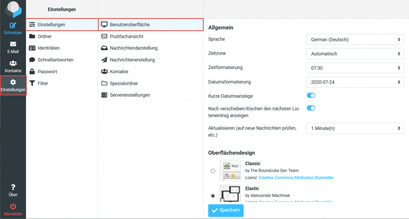 Die Einstellungen der Benutzeroberfläche mit Sprache, Zeitzone und Layout
